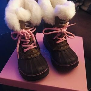 Girl's London Fog Collection Faux Fur Winter Boots Enfield Taupe Pink Laces